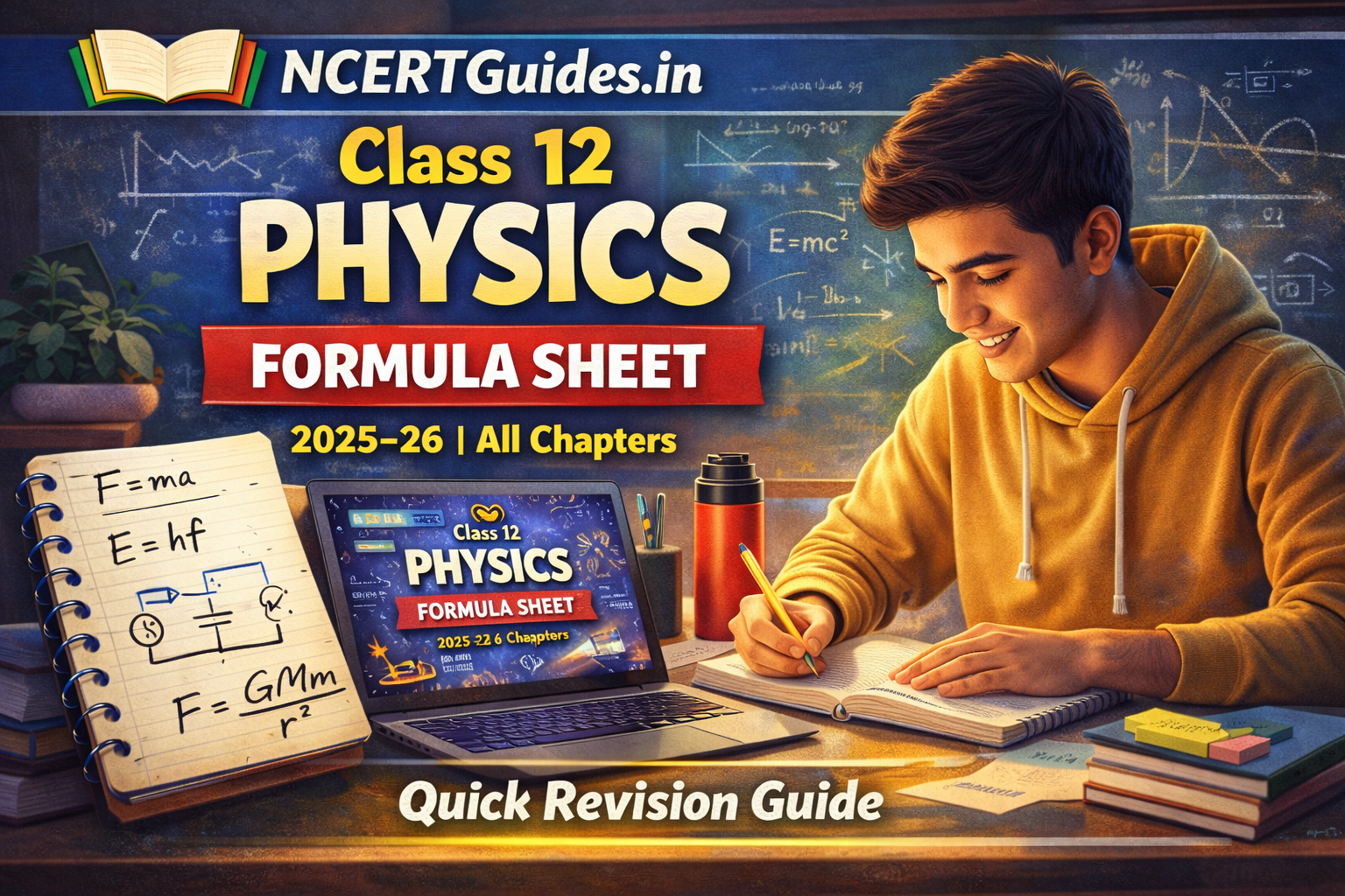 Class 12 Physics Formula Sheet 2025-26: All 14 Chapters with Important Formulas