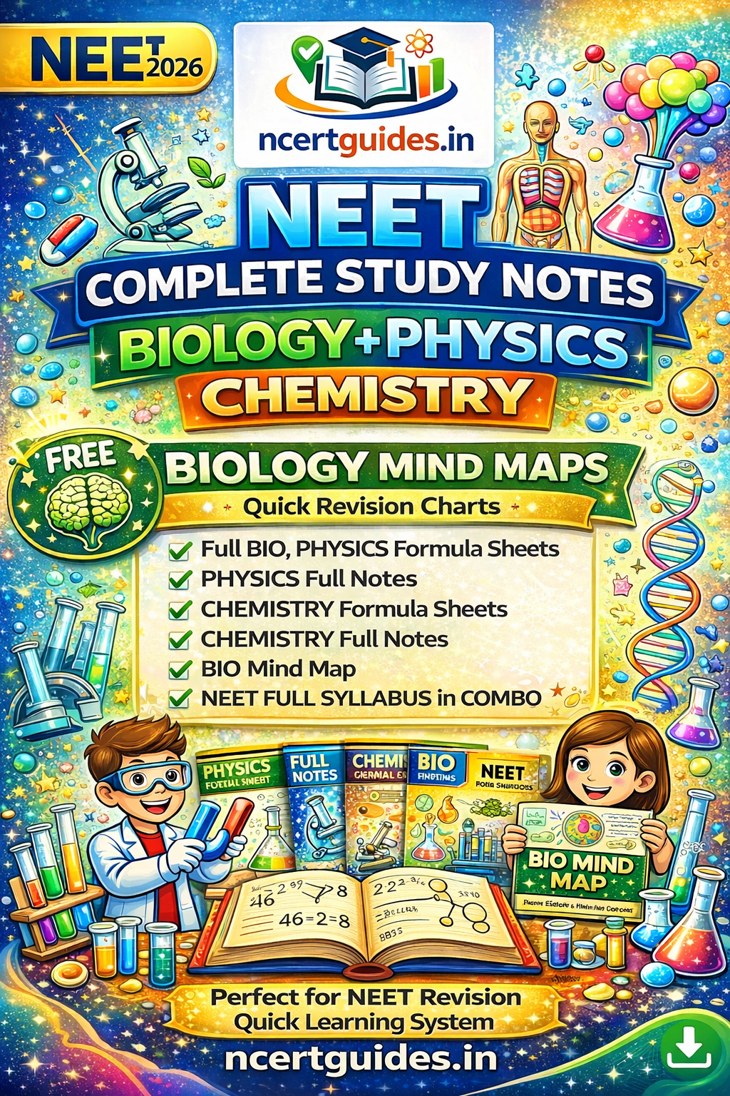 NEET 2026 - 2027 Complete Handwritten Notes PDF – Biology, Physics & Chemistry | Topper Color Design | NCERTGuides.in