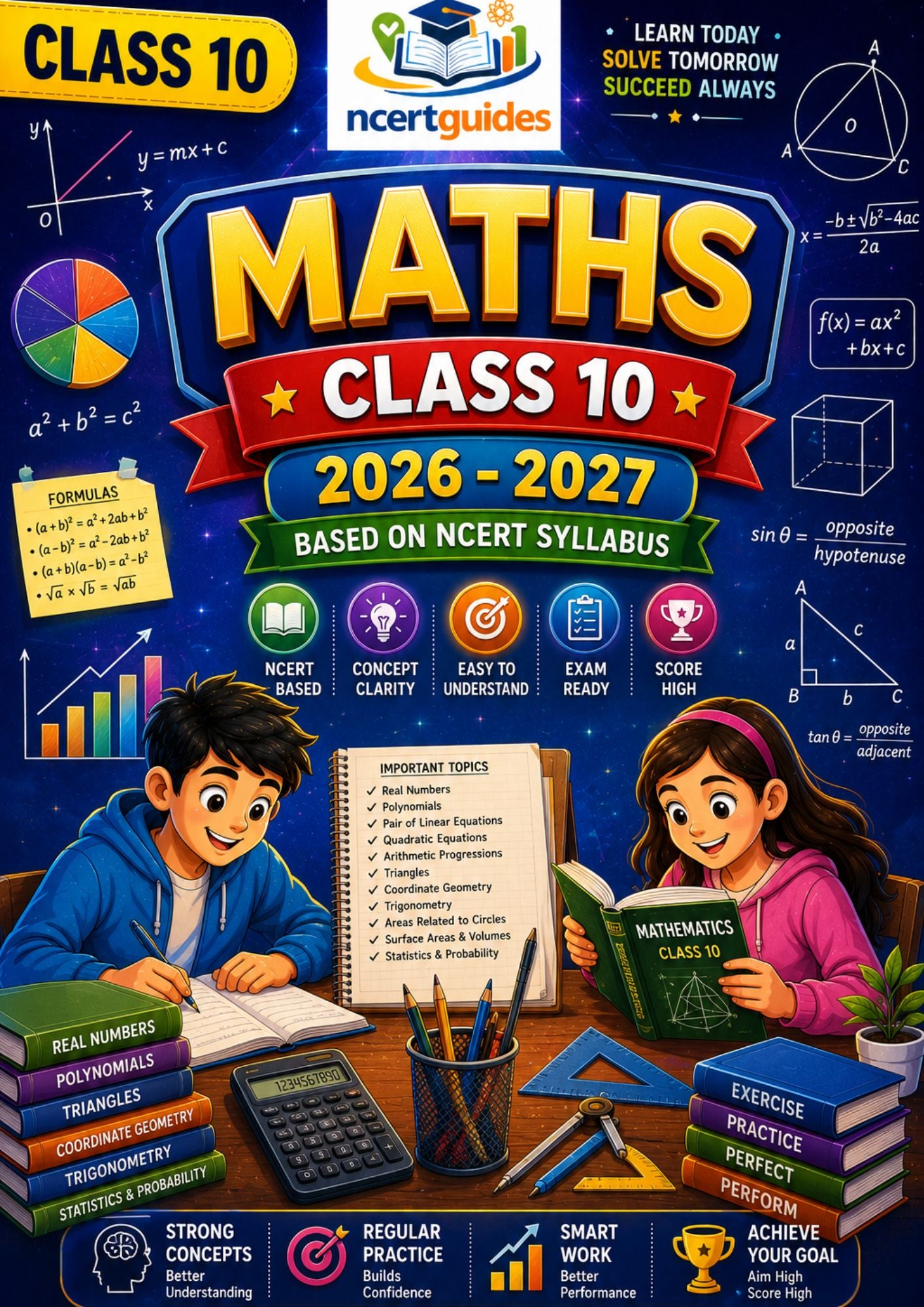 Maths class 10 Formula Sheet / Book / Topper's Notes / Mathematics Notes / 2026-2027 by NcertGuides.in