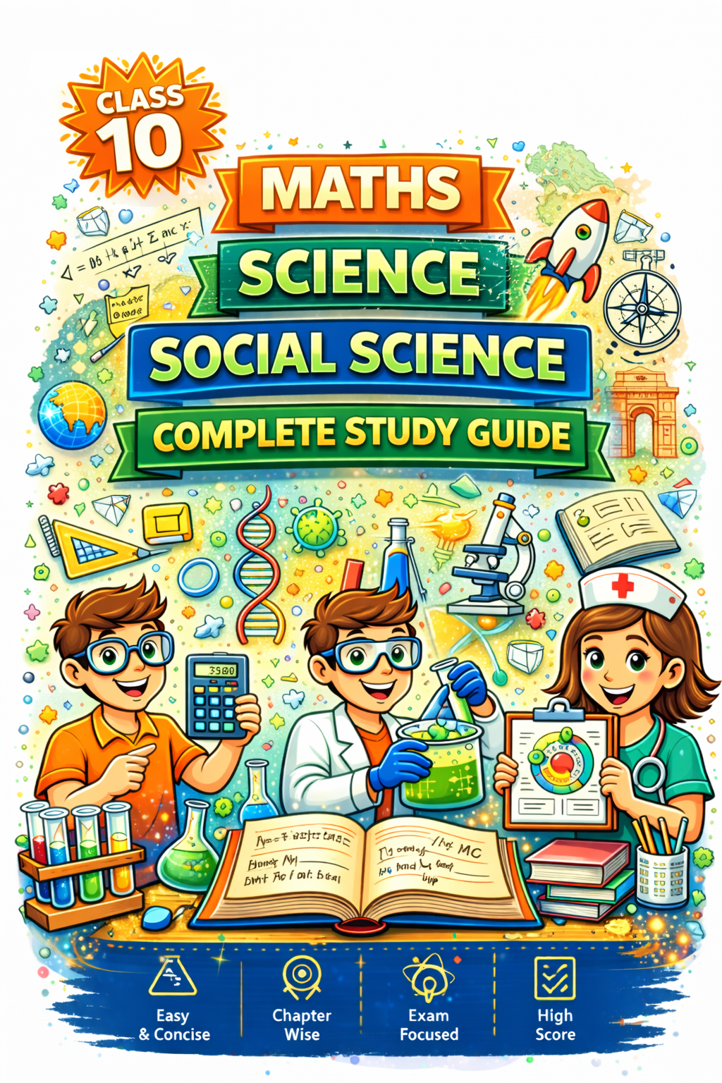 Class 10 Combo Math's + Science + SST  Formula Sheet / Book / Topper's Notes / Short Notes 2025-2026 Ncertguides.in